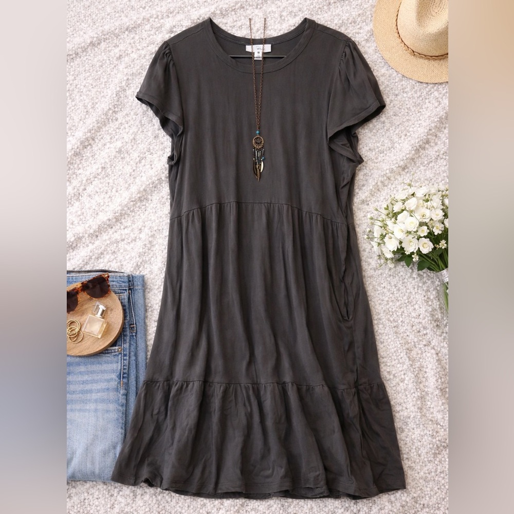 Time and Tru Charcoal Gray Tiered Mini Dress